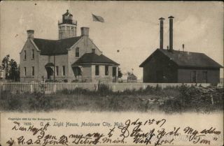 1907 Mackinaw City,  Mi U.  S.  Light House Rotograph Cheboygan,  Emmet County Postcard