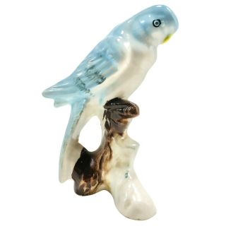 Vintage Ceramic Blue Parakeet Bird On Branch Figurine Japan 3.  5” Hand Painted