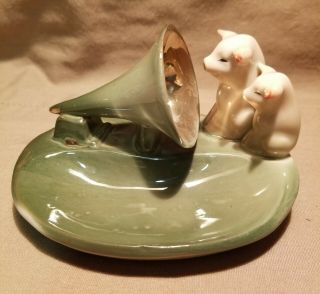 Antique Fairing Pigs Porcelain Figurine With Victrola Phonograph