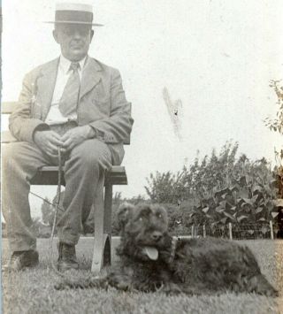 1920s Old Man With Terrier Dog Antique Vintage Photo 5 " X 7 "