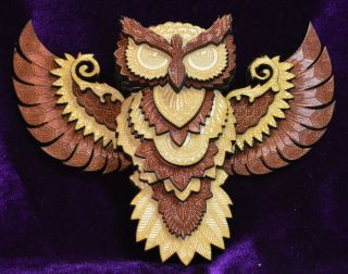 Small Wooden Owl Plaque With Hanger On Back
