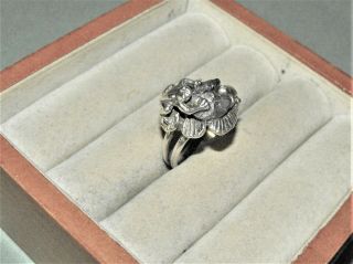 Vintage Sterling Silver Ring Frog On A Lily Pad Flower Water Animals 925 Sz 5.  5