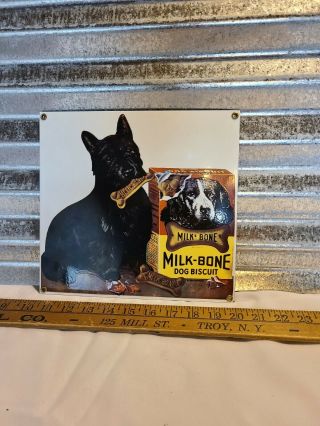Heavy Enameled Porcelain Sign Milk - Bone Dog Biscuits Bull Dogs Ande Rooney Co
