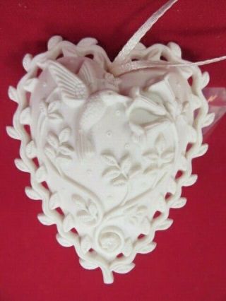 Margaret Furlong Love Song W Hummingbird 1999 Porcelain Heart Ornament 3”