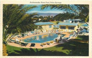 Ambassador Hotel 1940s Swimming Pool Palm Springs California Linen 8705