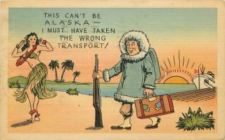 Comic Humor Linen 1942 Sexy Pin Up Girl Hula Eskimo Soldiers Postcard 20 - 13572