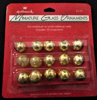 15 Hallmark Miniature Glass Ball (gold) Christmas Ornaments - 100 Pure