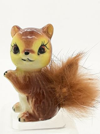 Vintage Japan Adorable Squirrel Miniature Figurine With Fur Tail
