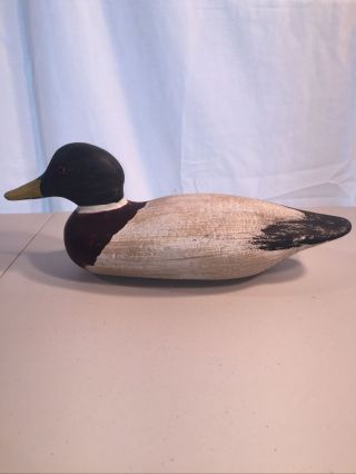 Vintage Antique Mallard Duck Decoy,  Solid Wood,  Glass Eyes,  Lead Keel,