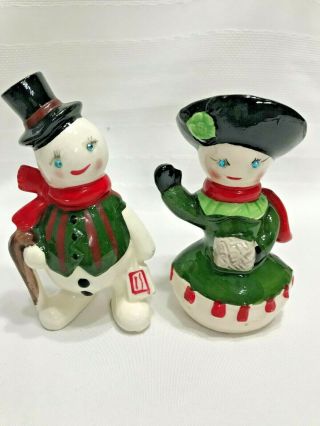 Vintage Christmas Kreiss Snowman Man Woman Salt And Pepper