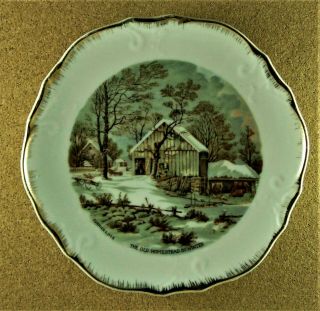 Vintage Currier & Ives The Old Homestead In Winter Plate 8 - Inch Horse Sleigh