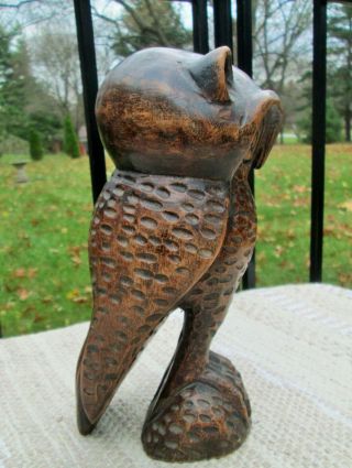 Vintage Folk Art Hand Carved Wood Owl Statue Big Eyed Long Talons 9 