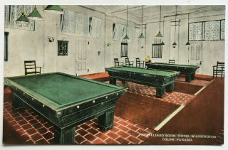 Postcard Panama Colon Hotel Washington Billiard Room Pool Tables Vibert & Dixon