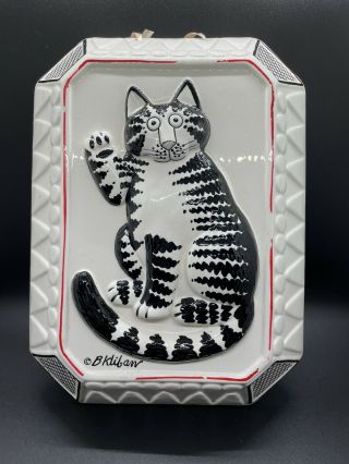 Vintage B Kliban Cat Ceramic Wall Plaque Black White And Red