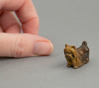 Tiny Vintage Cold Painted Bronze Miniature Yorkshire Terrier Yorkie Dog Figure