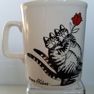 Vintage B Kliban Cats Coffee Cup Mug 1979 Kiln Craft Holding Red Flower Rose