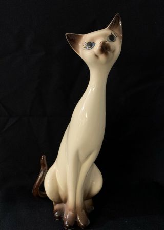 Vintage Tall Mid Century Ceramic Siamese Cat Statue Figurine