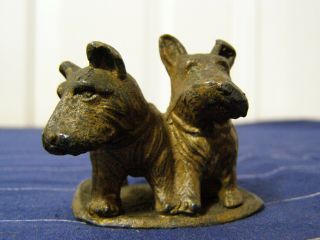 Vintage Cast Metal Bronze Scottish Terrier Scottie Dog Figurine,  2 Dogs Together