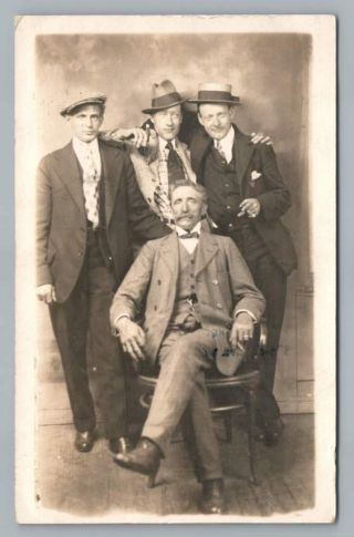 Cigar - Smoking Swaggering Men In Boater Hats Rppc Antique Nyc Studio Photo 1916