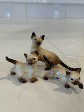 3 Vintage Hagen Renaker Miniature Porcelain Siamese Cat Figurines