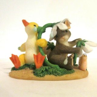 Charming Tails,  Ducky Weather,  Duck And Mouse Figurine 4 " X 3 "