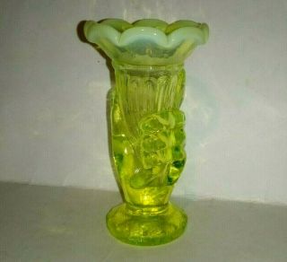 Vintage Very Rare Green Glass Small Bud Vase Frosted Top