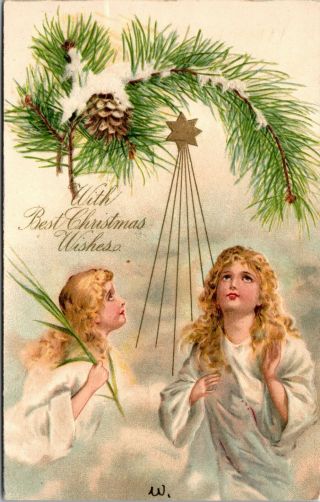 Christmas; With Best Wishes,  Angel Faces,  Star - Posted - Vintage - Postcard