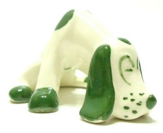 Vintage 1930s Basset Hound Dog Miniature Figurine Ceramic Off White Green Spots