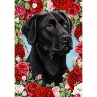 Roses Garden Flag - Black Labrador Retriever 190011