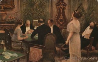Card Games Albert Andre Guillaume People Playing Cards Postcard Vintage