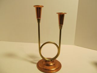 Vintage Copper And Brass Double Candle Holder Taper
