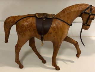 Vintage Artist Made Handmade Leather Horse 11” By 15”.  Light Brown