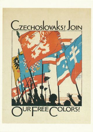 Vintage Advertising Postcard Ww1 Poster Czechoslovaks Join Our Colors Flags