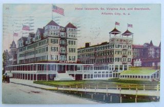 Vintage 1914 Postcard Hotel Isleworth Virginia Ave.  & Boardwalk Atlantic City Nj