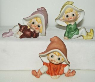 Set Of 3 Vintage Homco Home Interiors Elves Fairies Pixies 5213 W Shelf Sitters