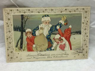 Vintage 1914 Christmas Postcard Santa And Children By P.  C.  & Nov Co.  Germany
