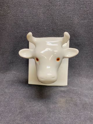 Vtg.  White Ceramic Cow Bull Head Towel Apron Holder Wall Hook