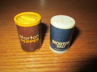 Vintage MORTON Salt and Pepper Shakers Miniature Plastic Advertising 2