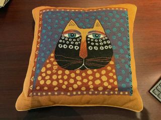Laurel Burch Cat Tapestry Throw Pillow 1 Cat Sitting Colorful Orange Feline 18 "