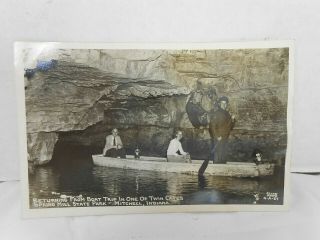 Vintage Postcard Boat Trip Twin Caves Spring Mill State Park Mitchell In.