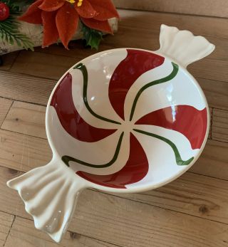 Longaberger Pottery Ceramic Christmas Holiday Bowl Candy Dish Server
