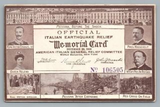 Italian Earthquake Relief Pc 1908 Messina Antique Red Cross Teddy Roosevelt Taft