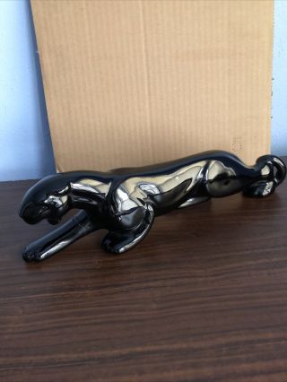Mid Century Black Cat Panther/jaguar/puma Ceramic Statue 13 " Repaired Vintage
