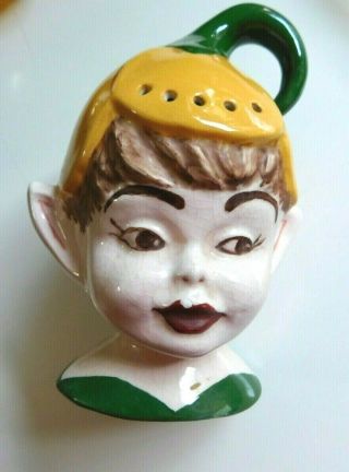 Vintage Elf Pixie Gnome Head Salt Or Pepper Shaker Pepper Topped - Big