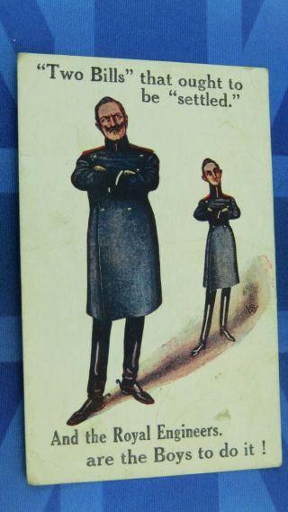 Ww1 Military Comic Postcard 1917 Anti Kaiser Royal Engineers 2 Bills To Settle