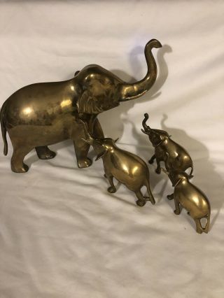 Vintage Brass Elephant Family Figurines Set Of 4 Heavy Made In India