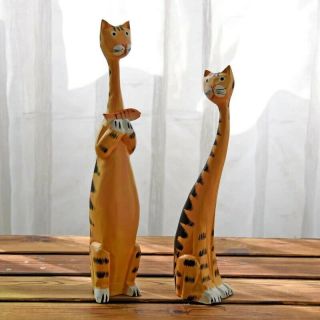 Cat Sculpture Statue Wooden Creative Accessories Vintage Kitten Home Decorations
