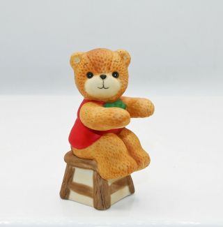 Lucy & Me Christmas Bear 1986 Lucy Rigg Enesco Sitting On Stool Bear Red Vest