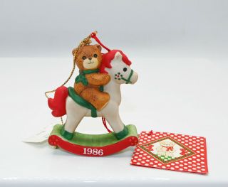 Lucy & Me Christmas Ornament Bear 1986 Lucy Rigg Enesco Bear On Rocking Horse