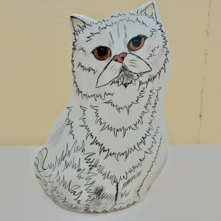 Persian White Fluffy Cat Vase Gold Hazel Eyes Vase Cats By Nina Lyman 8 ".  2001